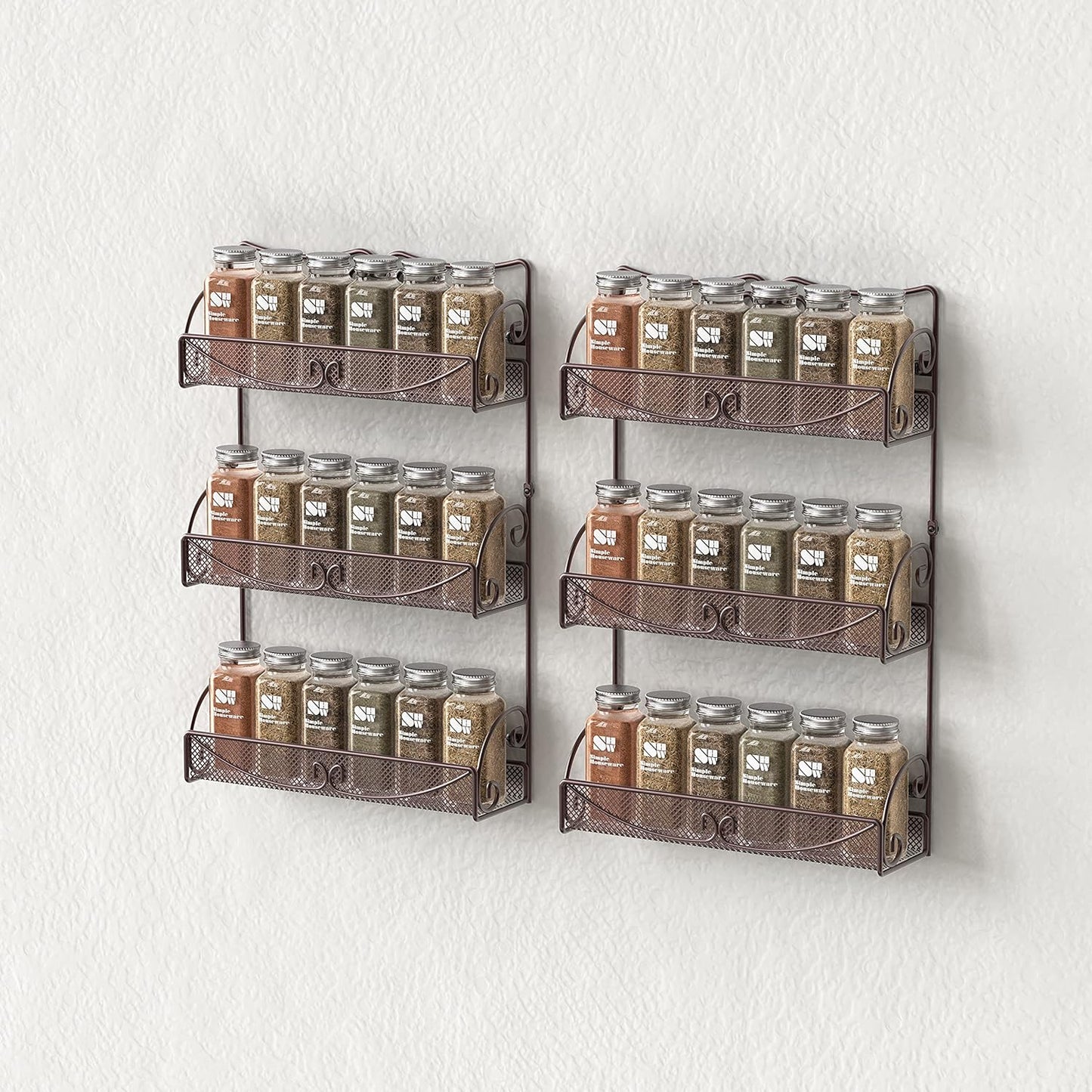 Deco Brothers 3 Tier Wall Mounted Spice Rack, 2 Pack, Bronze