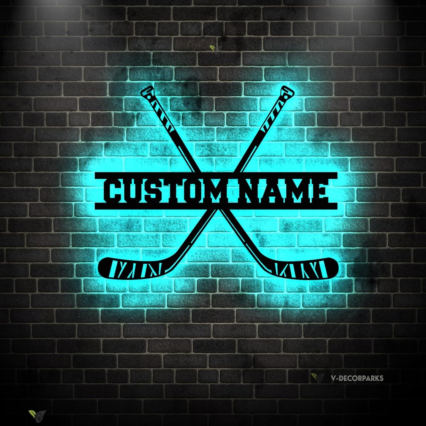 Hockey LED Wall Sign - Hockey Sticks Custom Name Light Up Wall Art, 16-Color LED with Remote Control, Hockey Decor for Bedroom, Locker Room, Fan Gift