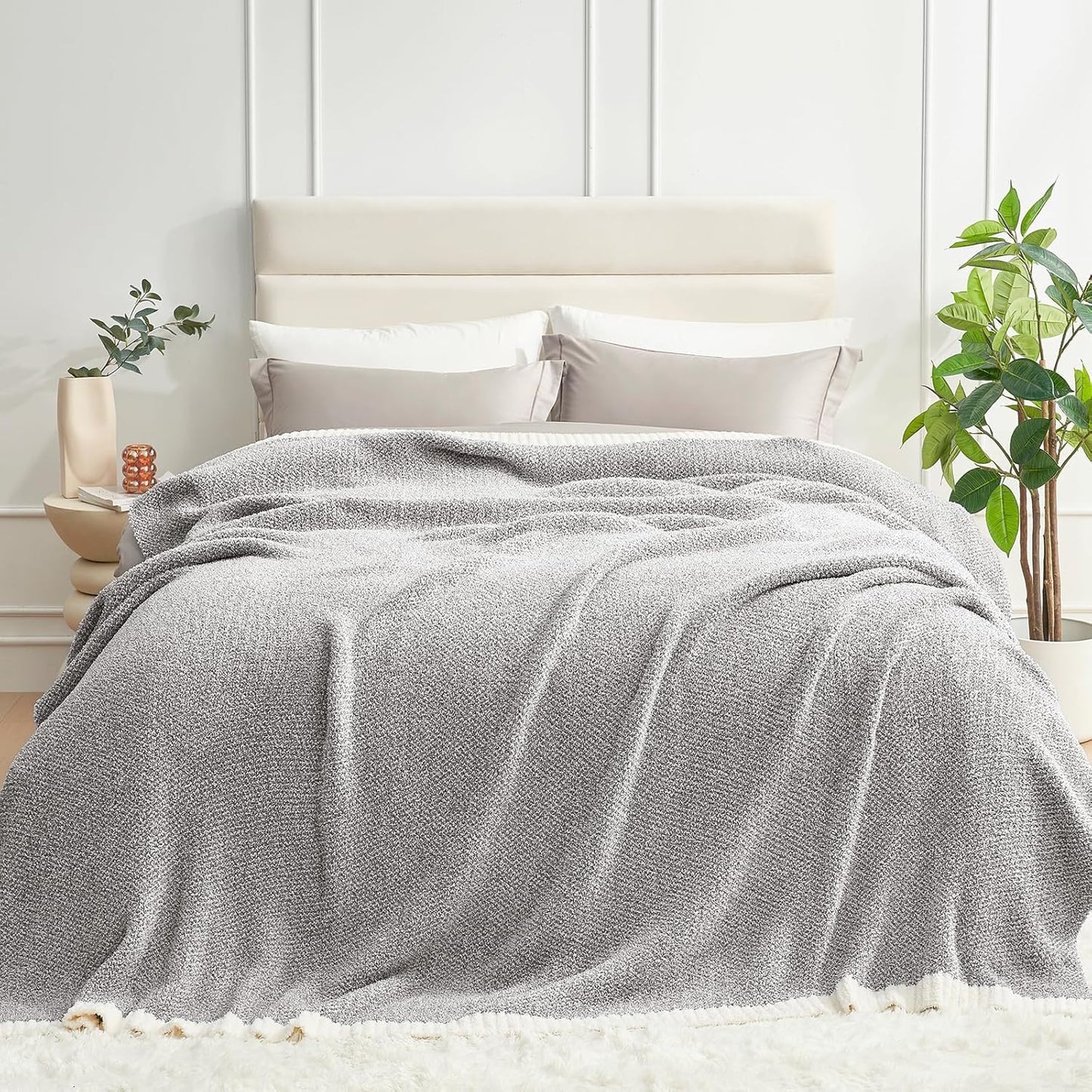 Snuggle Sac Queen Size Bedding Blanket Grey Color, Super Soft Warm Blankets for Bed, Living Room, Luxurious Microfiber Blanket Dupes, Heather Grey, 90x90 inches