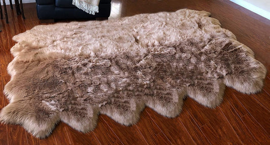 LAMBZY Faux Sheepskin Hypoallergenic Free Shape Silky Shag Rug, Luxury Shaggy Plush Carpet for Bedrooms Living Room Kids Rooms Sofa Floor Rugs (Duo Decto 12 Pelts, 180x360cm, Camel)
