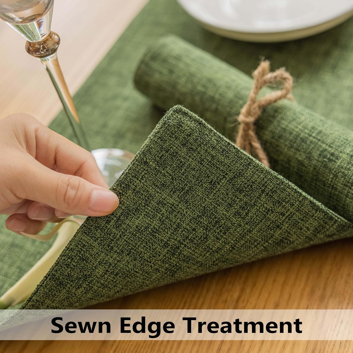 Demetex Green Placemats Set of 6 Vintage Cloth Textured Place Mats Stain Resistant for Holiday Barbecue and Dinning Table, Green