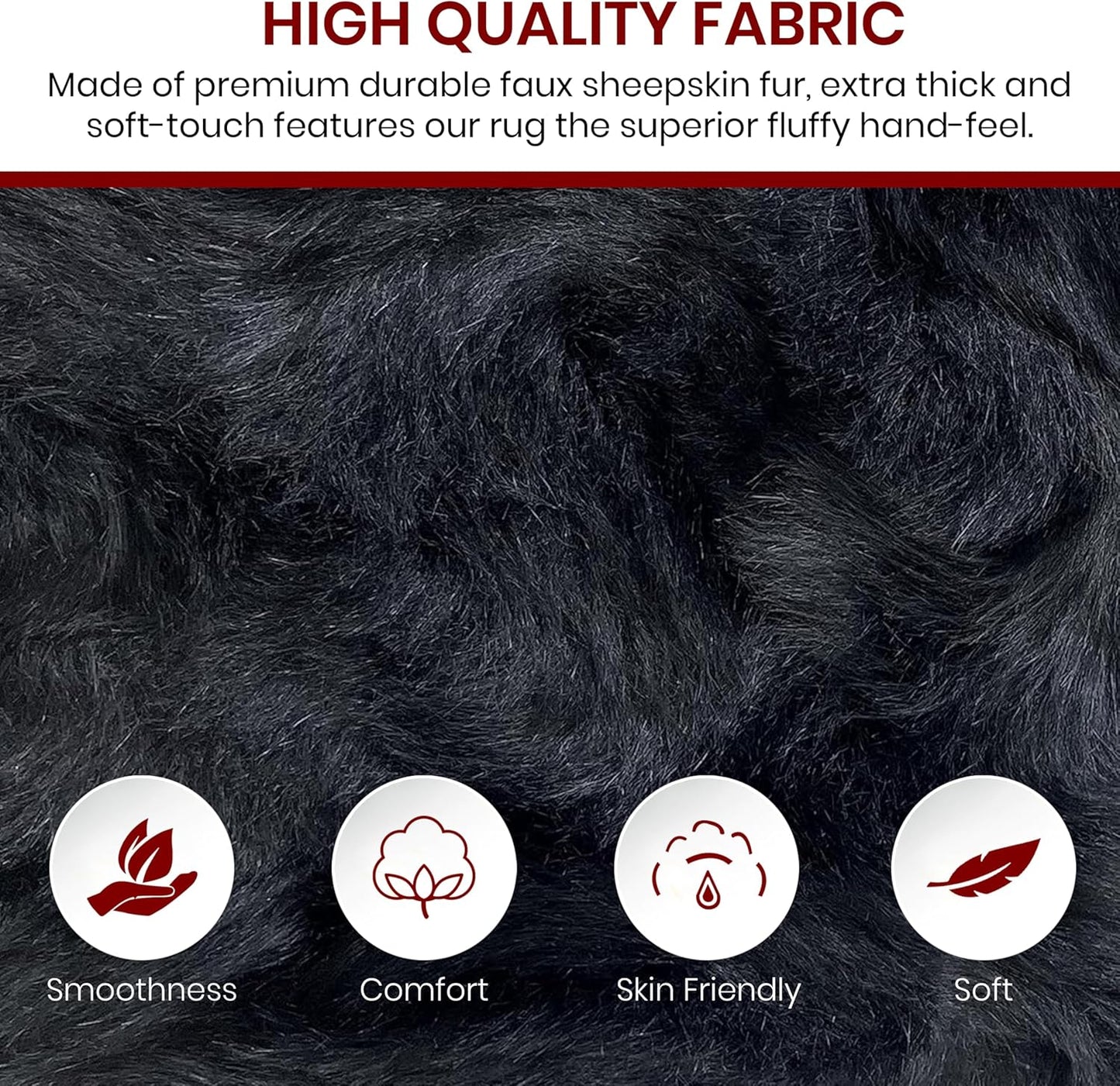 LAMBZY Faux Sheepskin Hypoallergenic Free Shape Silky Shag Rug, Luxury Shaggy Silky Plush Carpet for Bedrooms Rugs Living Room Kids Rooms Sofa Floor Rugs (Triple Side by Side 3'x6', Black)