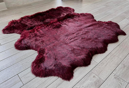 LAMBZY Faux Sheepskin Super Soft Hypoallergenic Free Shape Silky Shag Rug, Luxury Shaggy Plush Carpet for Bedrooms Living Kids Room Sofa Rugs (Burgundy, Sexto 6 Pelts 6'x6')