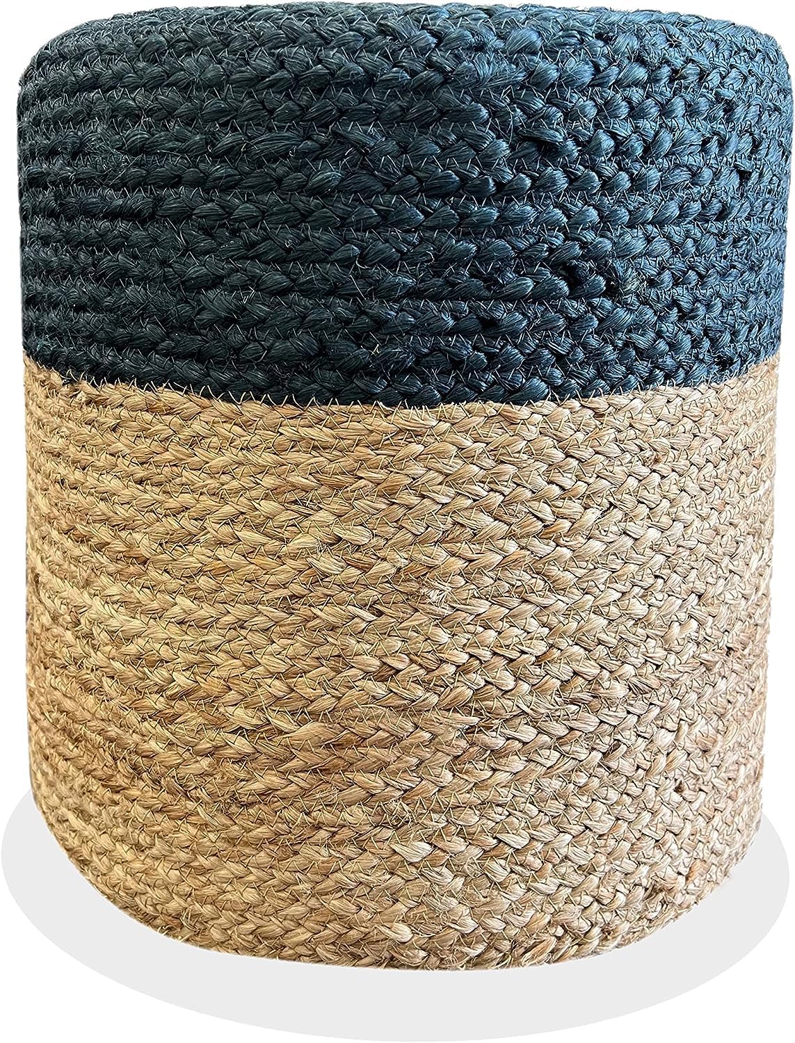 Jute Pouf Ottoman | Footrest Pouf | Hand Braided - Round Boho Pouffe - for Living Room, Bedroom, Nursery (16"x16"x16") Navy