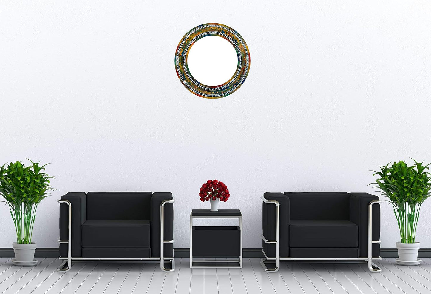 Mosaic Mirror, Wall Art Décor – Handcrafted Decorative Wall Mirror, Autumn Green, Deep Blue, and Brown Round Mosaic