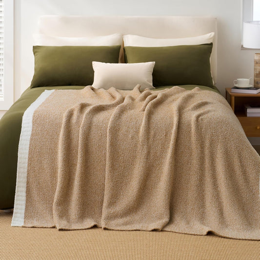 Joiedomi Twin Blanket for Couch Bed, Light Camel Knitted Blankets Gifts for Women Mom Girls, Cozy Cute Soft Throw Home Room Decor Aesthetic for Women Mothers Birthday Gifts 60x80 Inches