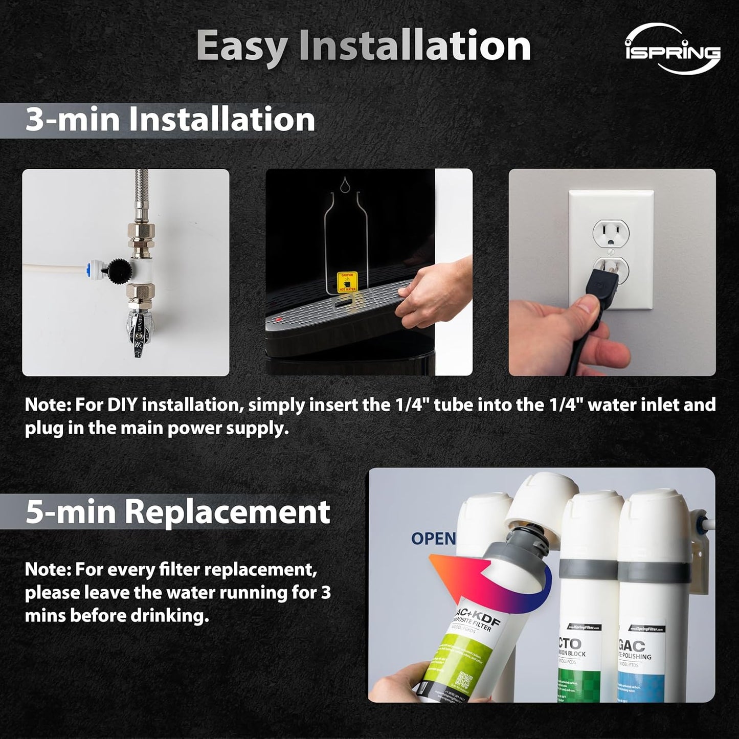 iSpring Bottleless Water Dispenser with Built-in 4-Stage Filtration, Hot/Cold/Room Temp, Self Cleaning, Stainless Steel, Model: DS4S