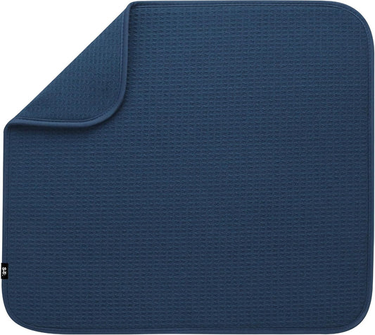 S&T INC. Dish Drying Mat, 16” x 18”, Absorbent Microfiber Kitchen Counter Mat, Dish Drying Pad for Dishes, Utensils, Pots and Pans, Large, Navy