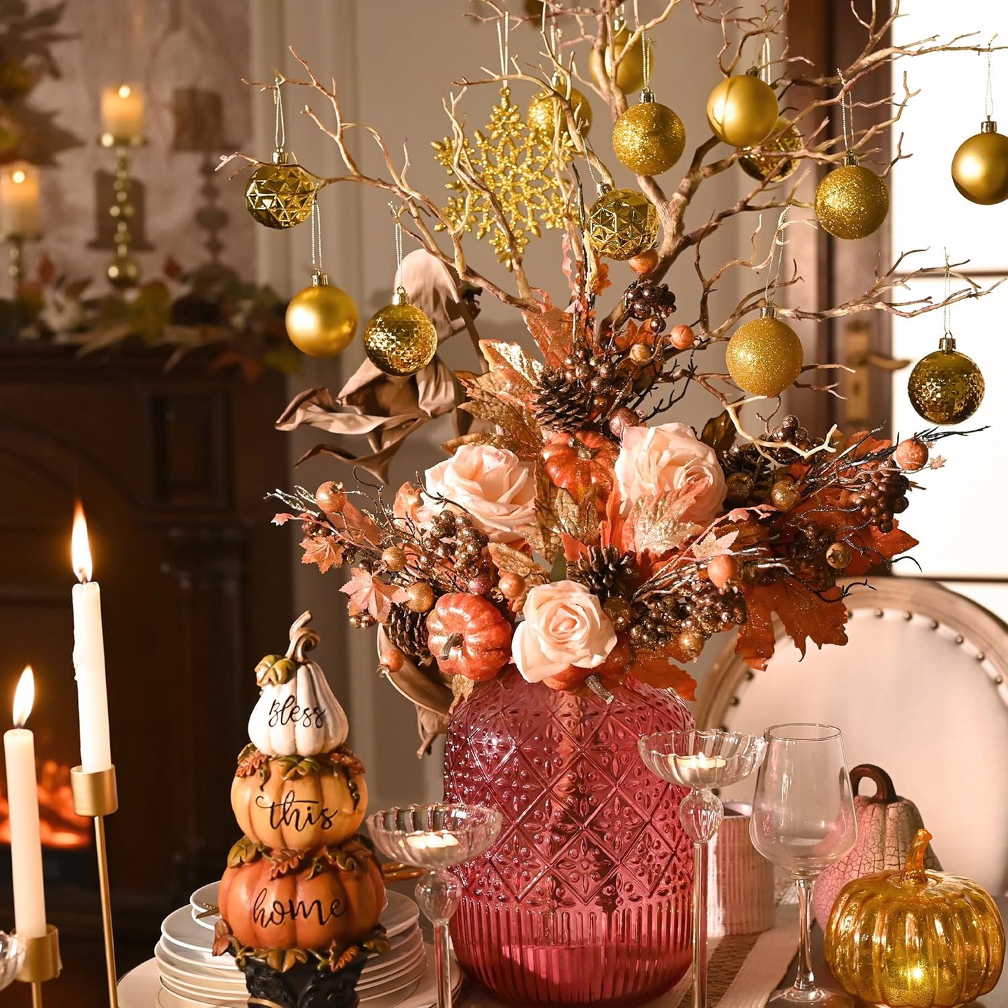 Valery Madelyn Christmas Tree Decorations Ornament Set for Fall Halloween, 50ct 2 Inches Gold Shatterproof Christmas Ball Ornaments Hanging Xmas Holiday Party Decor