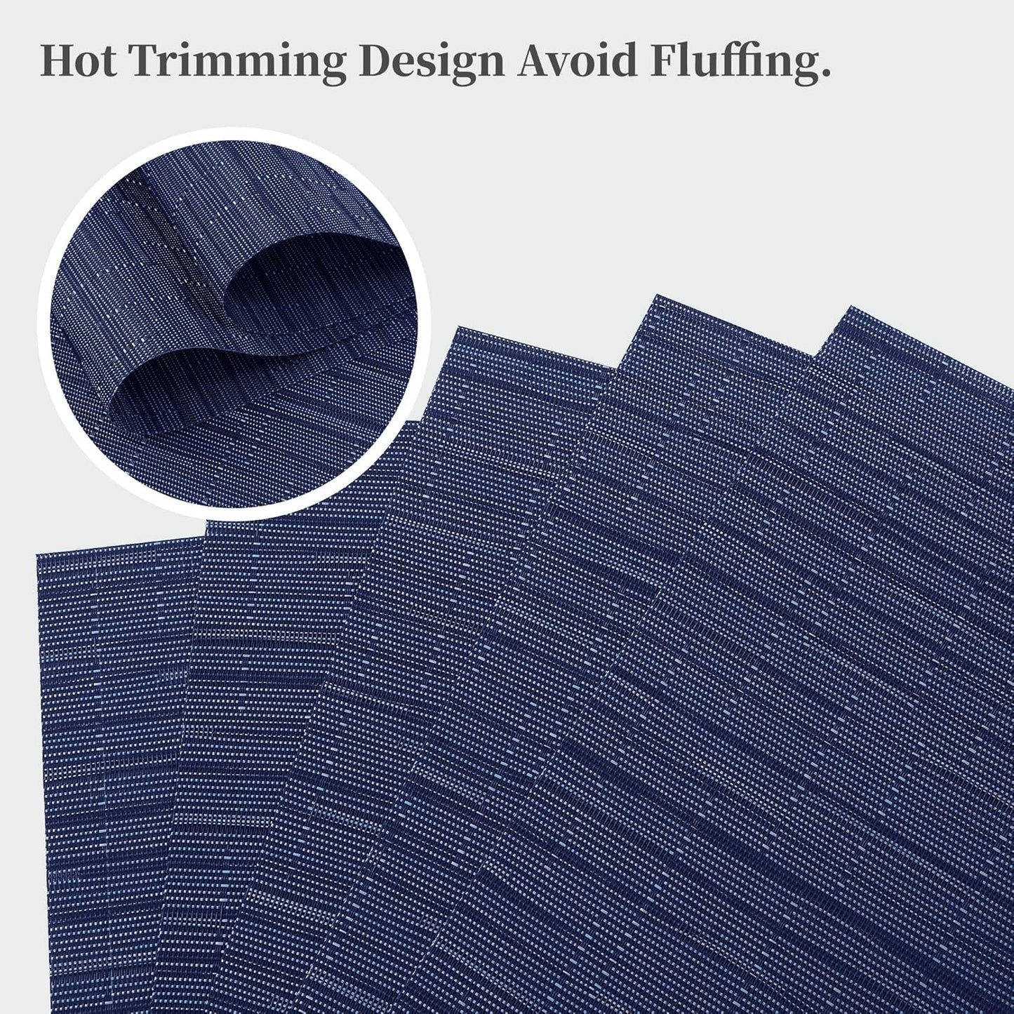Leetaltree Blue Placemats Set of 6 - Heat Resistant Non-Slip Place mats for Dining Table, Washable Durable PVC Vinyl Woven Table Mats（Blue, 6）