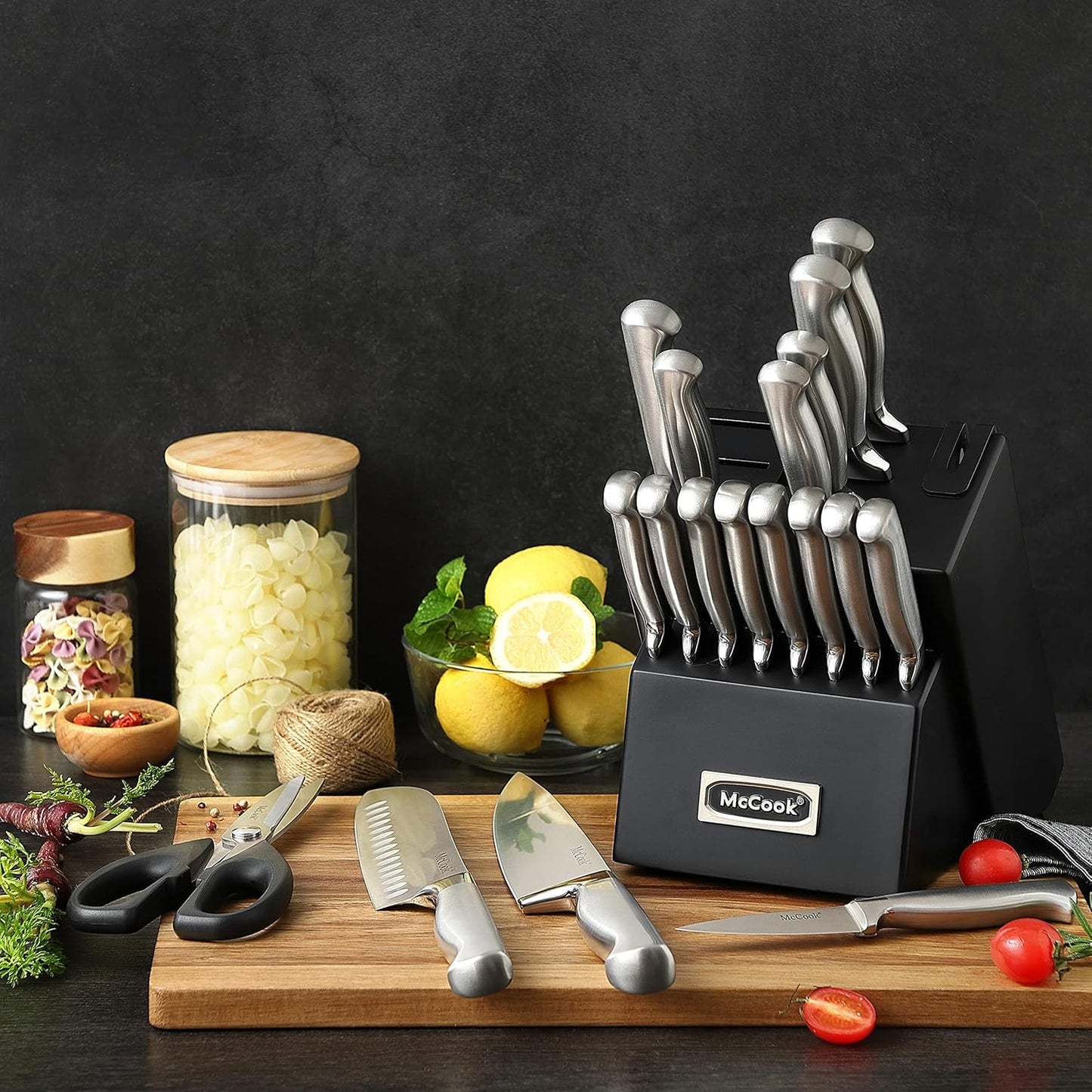 McCook® Knife Sets,German Stainless Steel Kitchen Knives Block Set with Built-in Sharpener