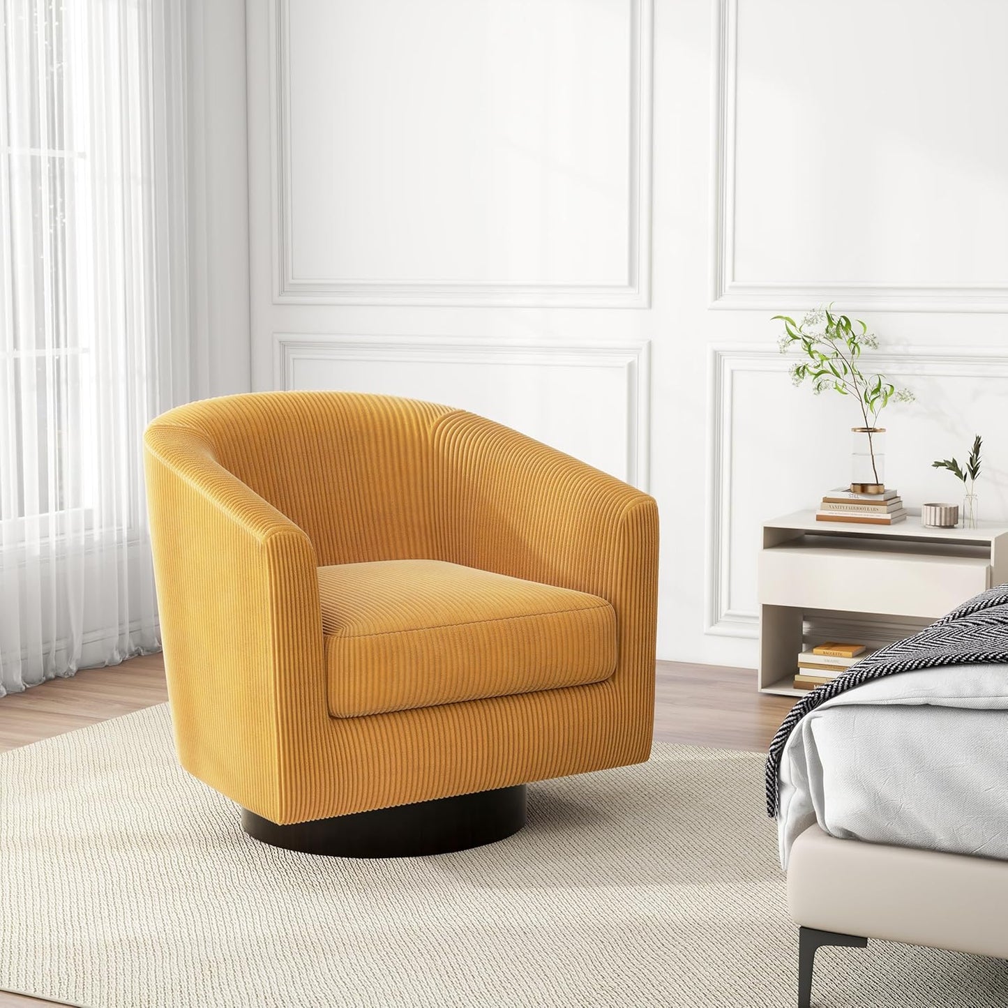 Swivel Barrel Accent Chair, Modern Round Corduroy Fabric Arm Chair for Living Room, Bedroom, Comfy Club Reading Chairs for Adults (Corduroy Orange, Set of 1)