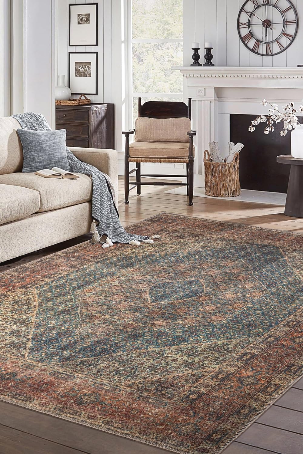Keen Home Design 4x6 Rug - Machine Washable Area Rug with Non-Slip Backing, Ideal for Living Room, Dining Room, Bedroom - Vintage, Easy Clean, Durable, Low Pile Rug - (4' x 6')