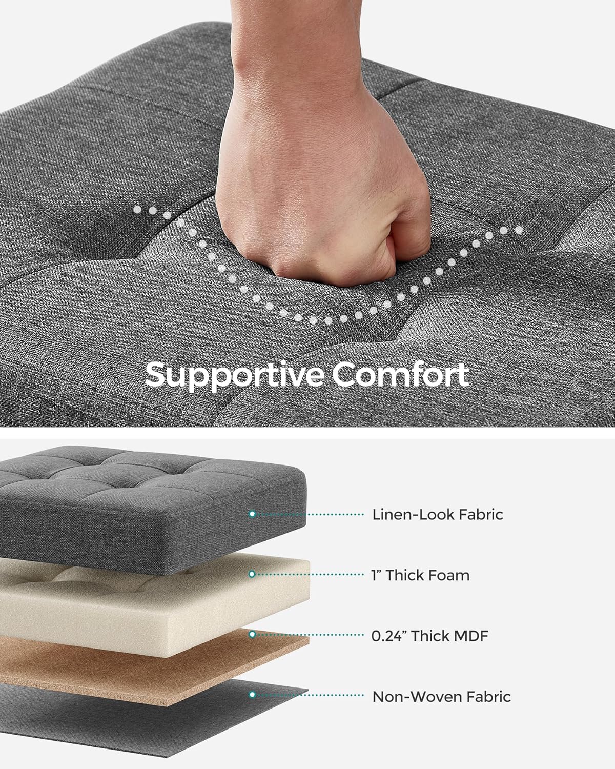 SONGMICS Storage Ottoman, Small Ottoman Foot Rest with Legs, 12.6 x 15.8 x 13.2 Inches Foot Stool, Load up to 660 lb, for Living Room, Bedroom, Dorm, Slate Gray ULSF012G01
