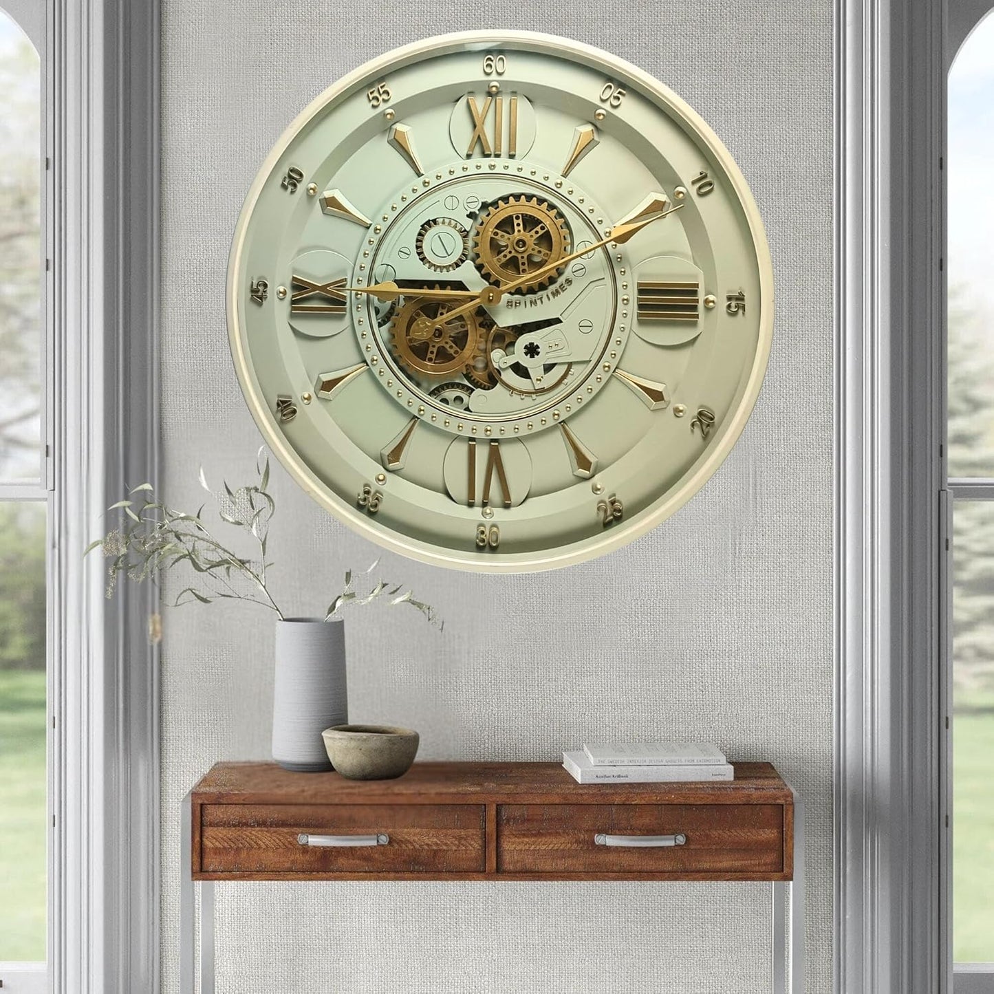 24'' Inch Real Moving Gear Wall Clock Ireland Line (Brass Light, 24 inches (59 cm))