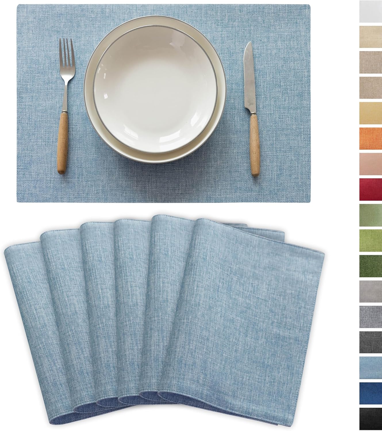 Demetex Blue Placemats Set of 6 Heat Resistant Farmhouse Burlap Placemats Washable Cloth Place Mat Dining Table Plate Mats for Kitchen Table Decor, Blue
