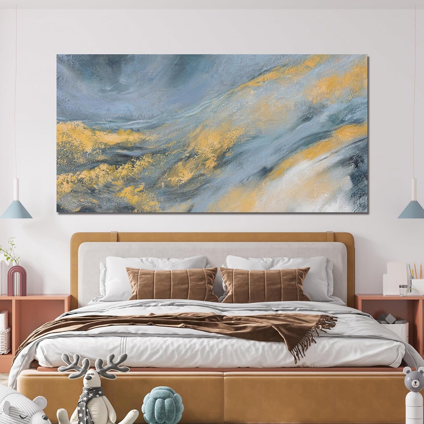 TAIJXAGSG Abstract Wall Art Decor Modern Blue Wall Art Prints Canvas Wall Art Pictures for Living Room Abstract Canvas Art Wall Decor Gold Artwork for Walls Kitchen Bedroom Office Decor 20" X 40"