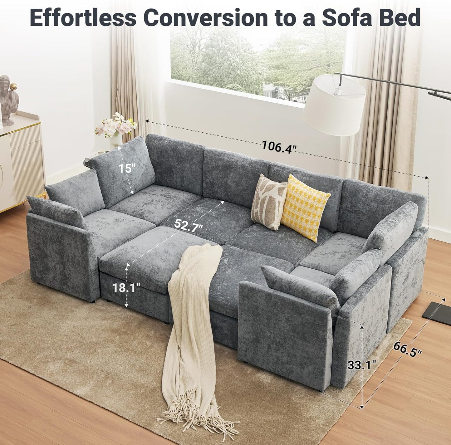 Tbfit Modular Sectional Couch 8 Seat, Cloud Sofa for Living Room,Chenille Sofa Set with Ottoman, Grey