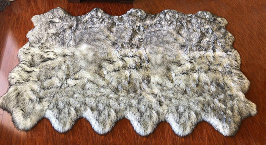 LAMBZY Faux Sheepskin Hypoallergenic Free Shape Silky Shag Rug, Luxury Shaggy Silky Plush Carpet for Bedrooms Rugs Living, Sofa Floor (Duo Decto 12 Pelts 6'x12', 180x360cm White/Black Tips)