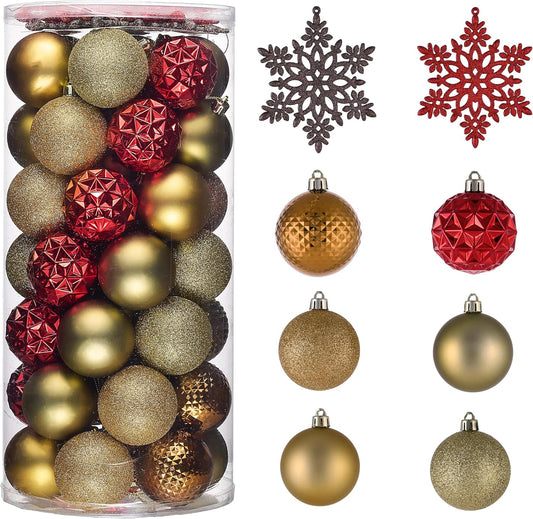Valery Madelyn Christmas Tree Decorations Ornament Set for Fall Halloween, 50ct 2 Inches Red and Brown Shatterproof Christmas Ball Ornaments Hanging Xmas Holiday Party Decor