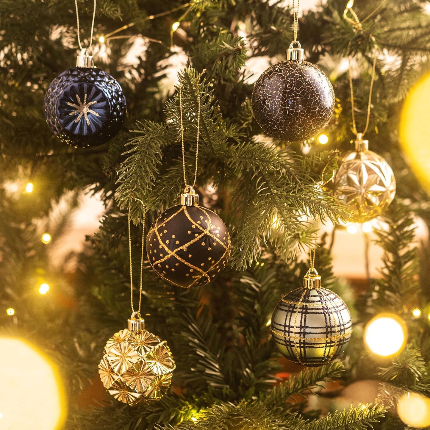 Valery Madelyn Ornaments for Christmas Trees, 9ct 2.36 Inches Blue and Gold Shatterproof Christmas Tree Decorations, Luxury Hanging Ball Ornaments for Xmas Holiday Party Decor