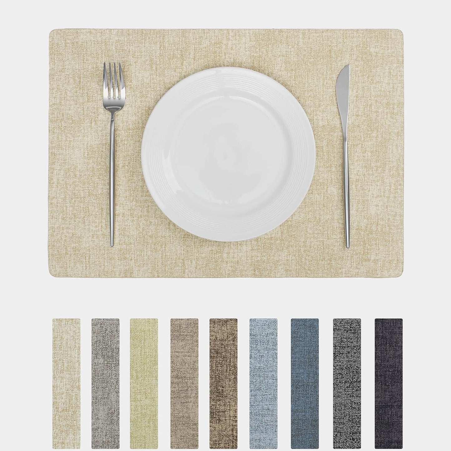 Chrysameld Vinyl Placemats Set of 4 - Faux Leather 100% Waterproof Oil-Proof Wipeable PU Place Mats, Heat Resistant Anti Slip Reversible Table Mats for Indoor & Outdoor Use,(17×12Inch, Beige)