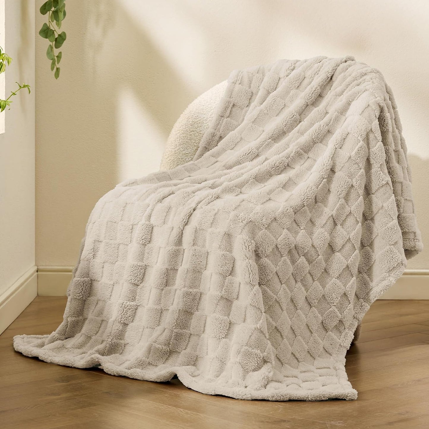 Bedsure GentleSoft Light Brown Throw Blanket for Couch - Checkered Fleece Blankets Gifts for Women Men Girls, Cute Soft Cozy Throw for Bedroom Home Decor Gifts, 50x60 Inches