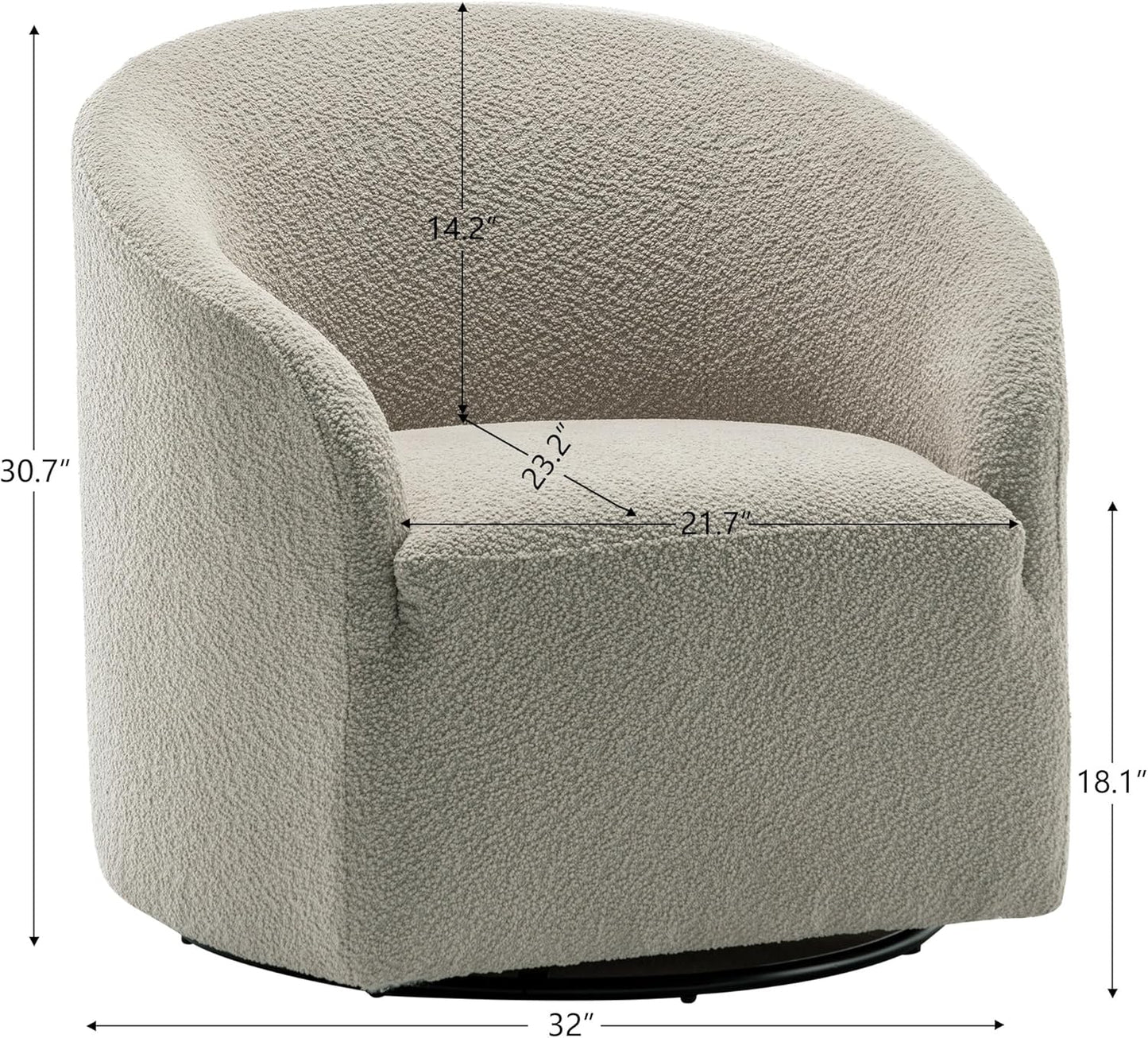 KINWELL 32" Wide Modern Boucle Swivel Barrel Chairs Set of 2, No Assembly Round Upholstered Swivel Accent Armchairs for Living Room, Bedroom (Oatmeal)