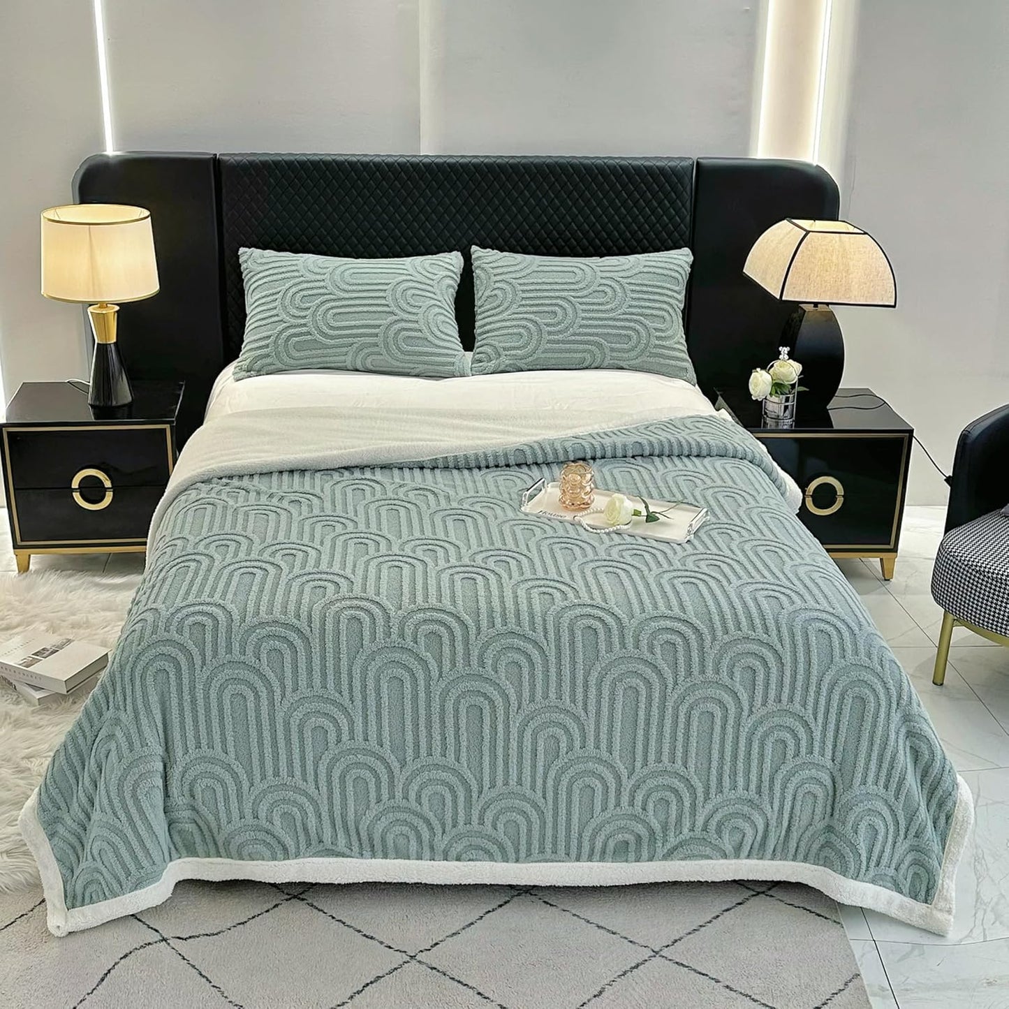 UKELER Arch Sherpa Throw Blanket 60 × 80 inch,Sherpa Fleece Blanket for All Season, Warm and Cozy Blankets for Bed Couch Sofa Office Camping, Light Green