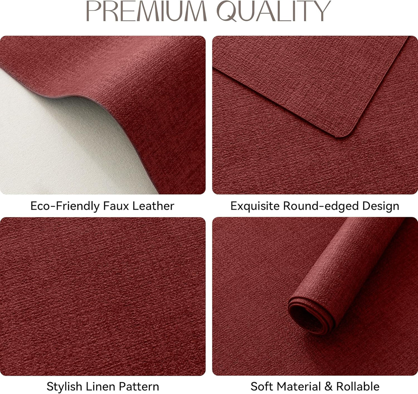 Romanstile Vinyl Placemats Set of 12-12 X 18 Inch - Heat Resistant Place Mats 100% Waterproof Oilproof Wipeable Reversible Faux Leather Table Mats for Kitchen/Dining/Party/Outdoor, Red