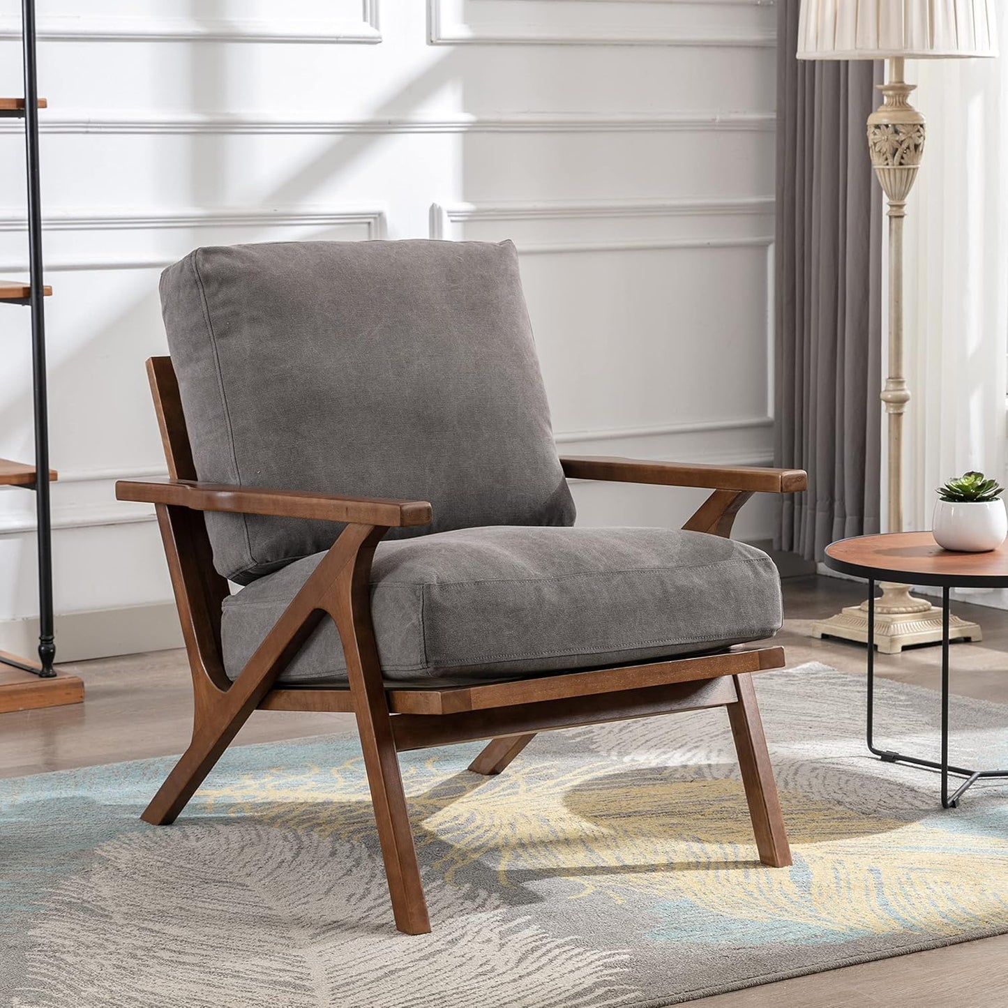 chairus Mid Century Accent Armchair Modern Upholstered Lounge Chair Compfy Leisure Arm Chair for Living Room Fireplace/Bedroom/Reception/Dorms, Denim Fabric Grey