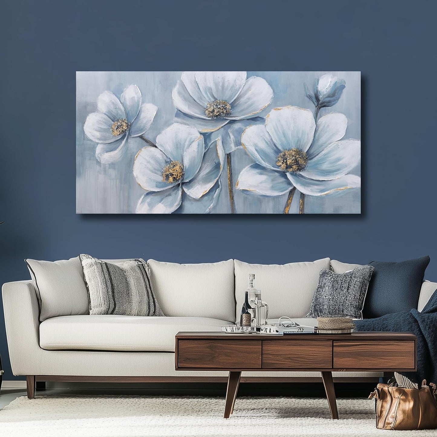 Belmrxne Floral Art Wall Decor White Wall Art Pop Canvas Painting Modern Aesthetic Prints Artwork for Living Room Bedroom Dining Room Office Home Decor 20x40 inch