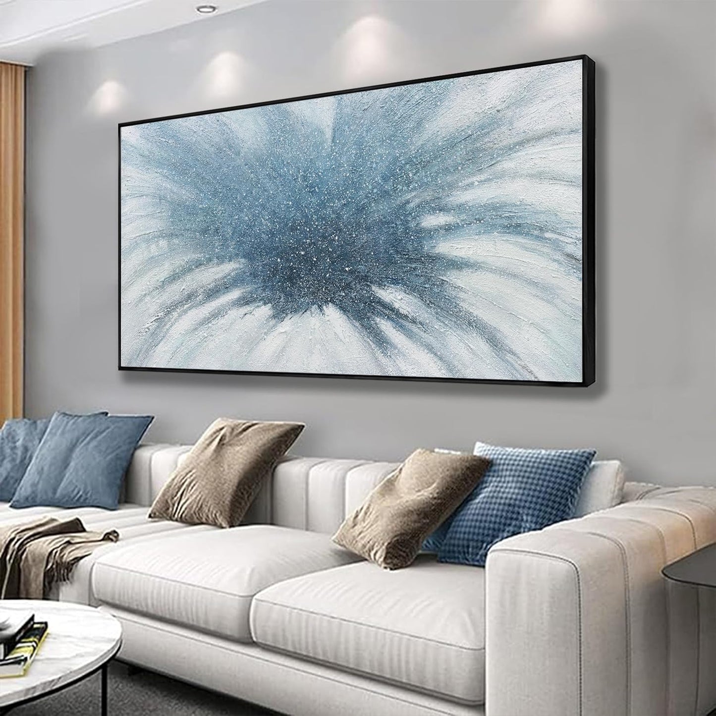 Wall Art Abstract Art Framed Canvas Paintings Blue and White Fantasy Modern Artwork Wall Decor for Living Room Bedroom Office Home Decoration 24"x48"