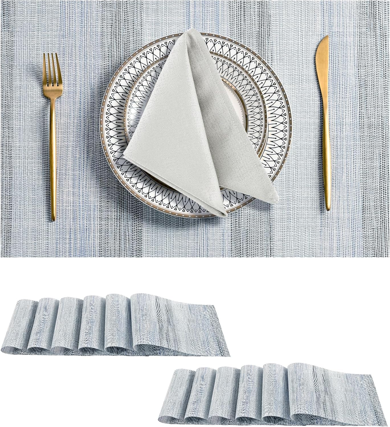 Leetaltree LightSteel Blue Placemats Set of 12 - Heat Resistant Non-Slip Place mats for Dining Table, Washable Durable PVC Vinyl Woven Table Mats（LightSteel Blue, 12）