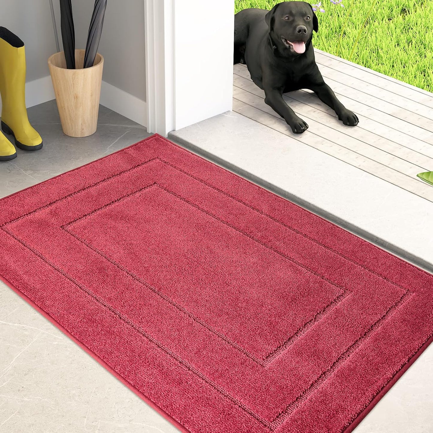 PURRUGS Dirt Trapping Door Mat 20" x 31.5", Non-Slip/Skid Machine Washable Entryway Rug, Dog Doormat, Super Absorbent Welcome Mat for Muddy Wet Shoes and Paws, Burgundy Red