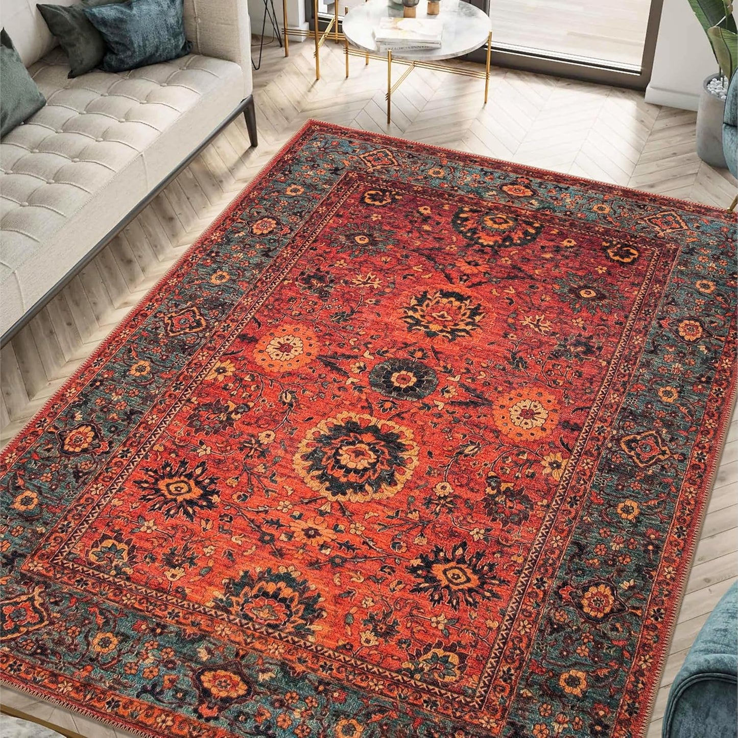 Keen Home Design 3x5 Rug - Machine Washable Entry Rug with Non-Slip Backing, Ideal for Enteryway, Kitchen, Bathroom, Laundry Room - Vintage, Easy Clean, Durable, Low Pile Rug - (3' x 5')