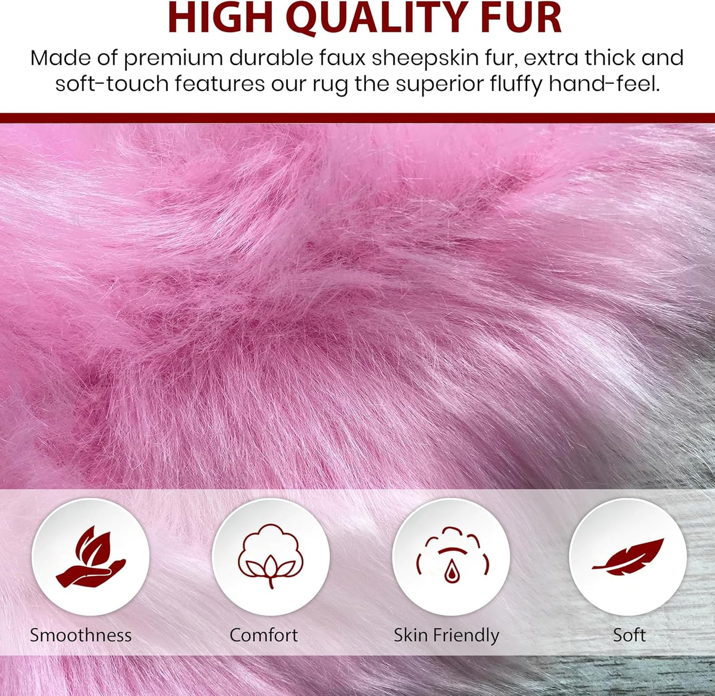 LAMBZY Faux Sheepskin Super Soft Hypoallergenic Free Shape Silky Shag Rug, Luxury Shaggy Plush Carpet for Bedrooms Living Kids Room Sofa Rugs (Pink, Sexto 6 Pelts 6'x6')