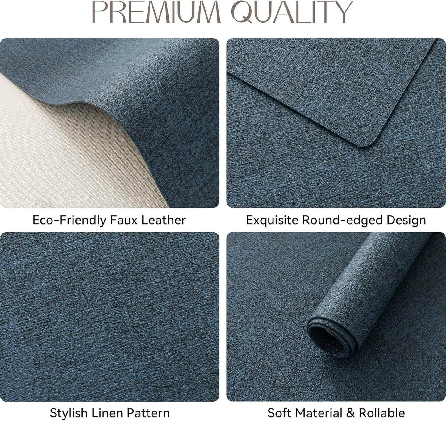 Romanstile Vinyl Placemats Set of 12-12 X 18 Inch - Heat Resistant Place Mats 100% Waterproof Oilproof Wipeable Reversible Faux Leather Table Mats for Kitchen/Dining/Party/Outdoor, Navy Blue