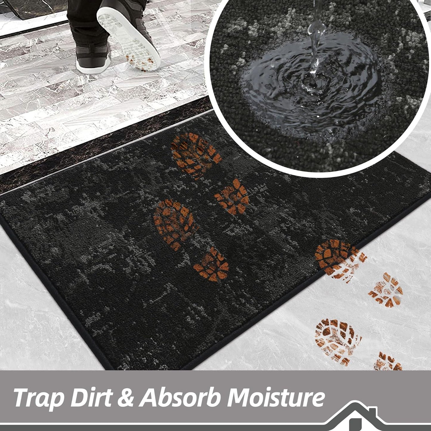 BEQHAUSE Dirt Trapper Door Mat 32"x48" Non-Slip Door Mats Washable Entryway Rugs Stain Resistant Doormat Absorbent Welcome Floor Mat for Front Back Door, Muddy Wet Shoes & Paws,Black
