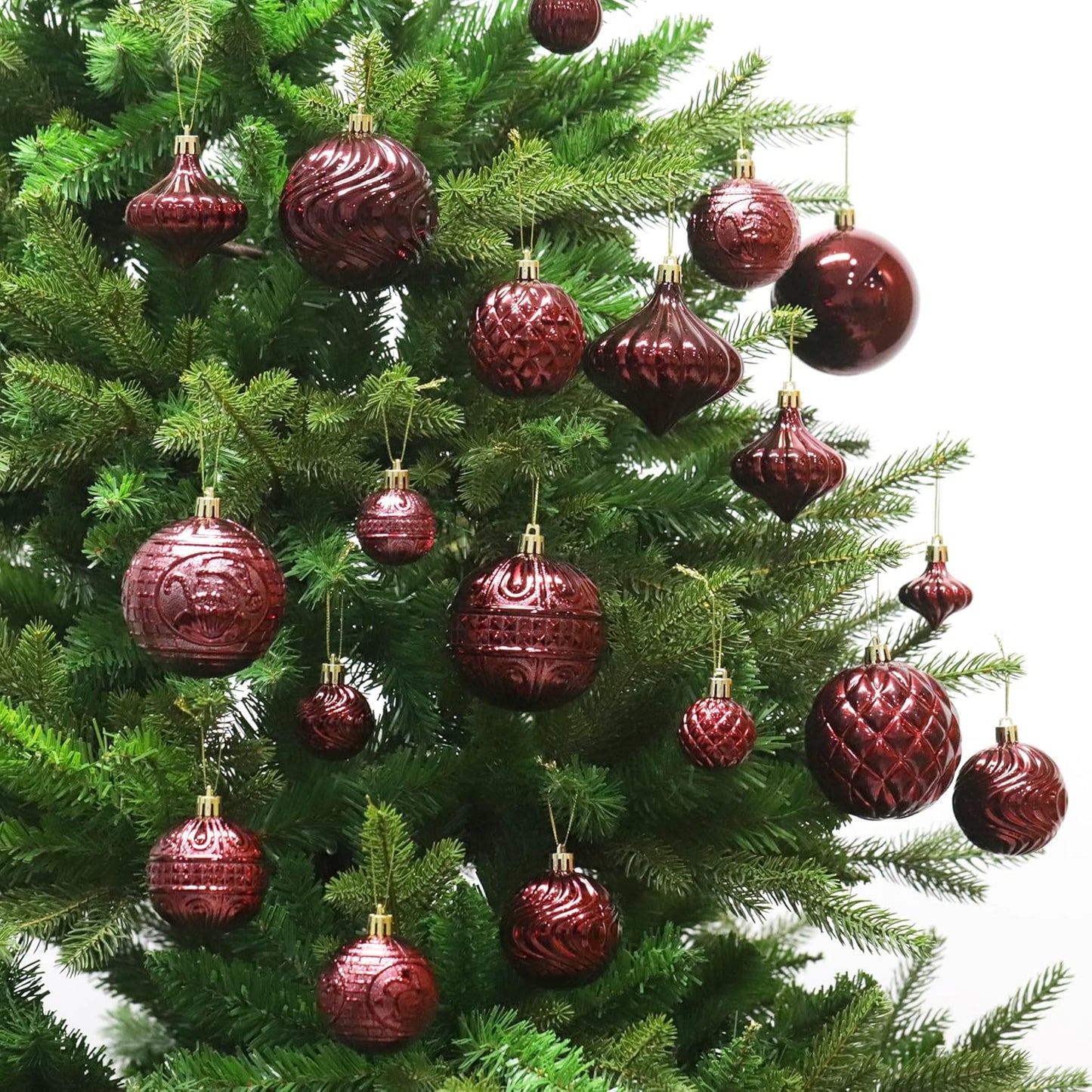 Christmas Ornaments Set with 36pcs Shatterproof Christmas Tree Decorations Multi-Size Christmas Ball Ornaments with 7 Styles Burgundy