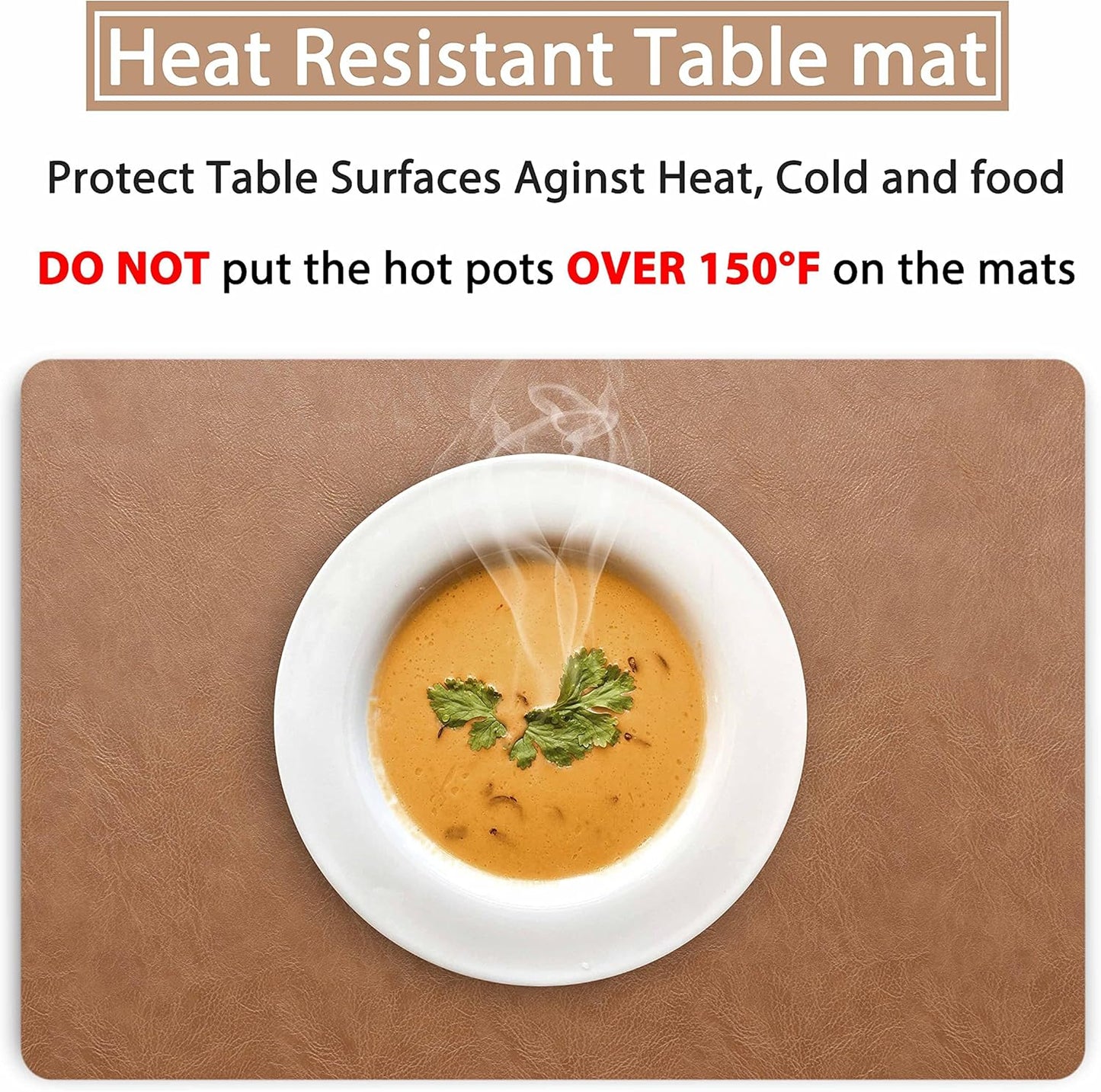 Set of 8 Faux Leather Placemats, PU Table Mats, Waterproof, Stain Resistant, Heat Resistant, Non-Slip Easy to Clean for Kitchen Dining Table,Conference Table F Flaxen