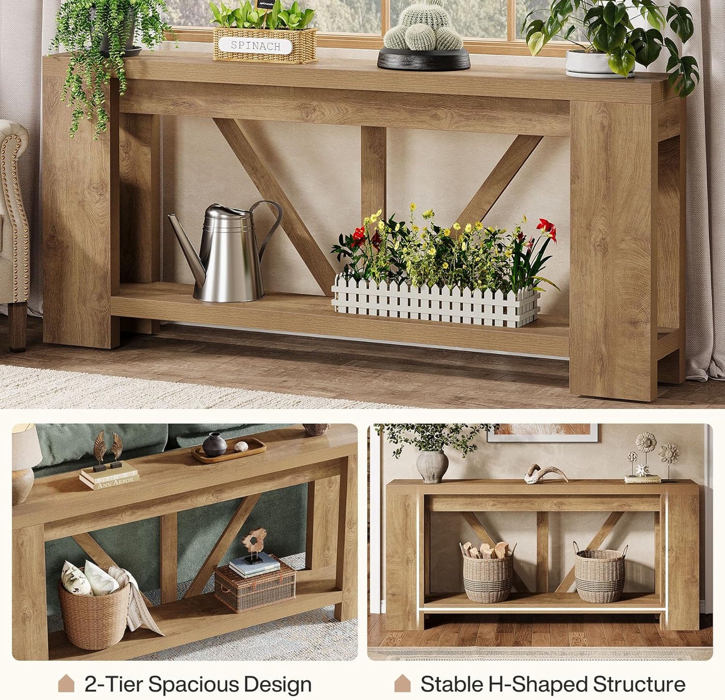 Tribesigns 70.9" Extra Long Entry Table, Farmhouse Wood Console Table with Storage, Modern Accent Sofa Table Behind Couch Foyer Tables for Entryway, Living Room, Entrance, Light Brown