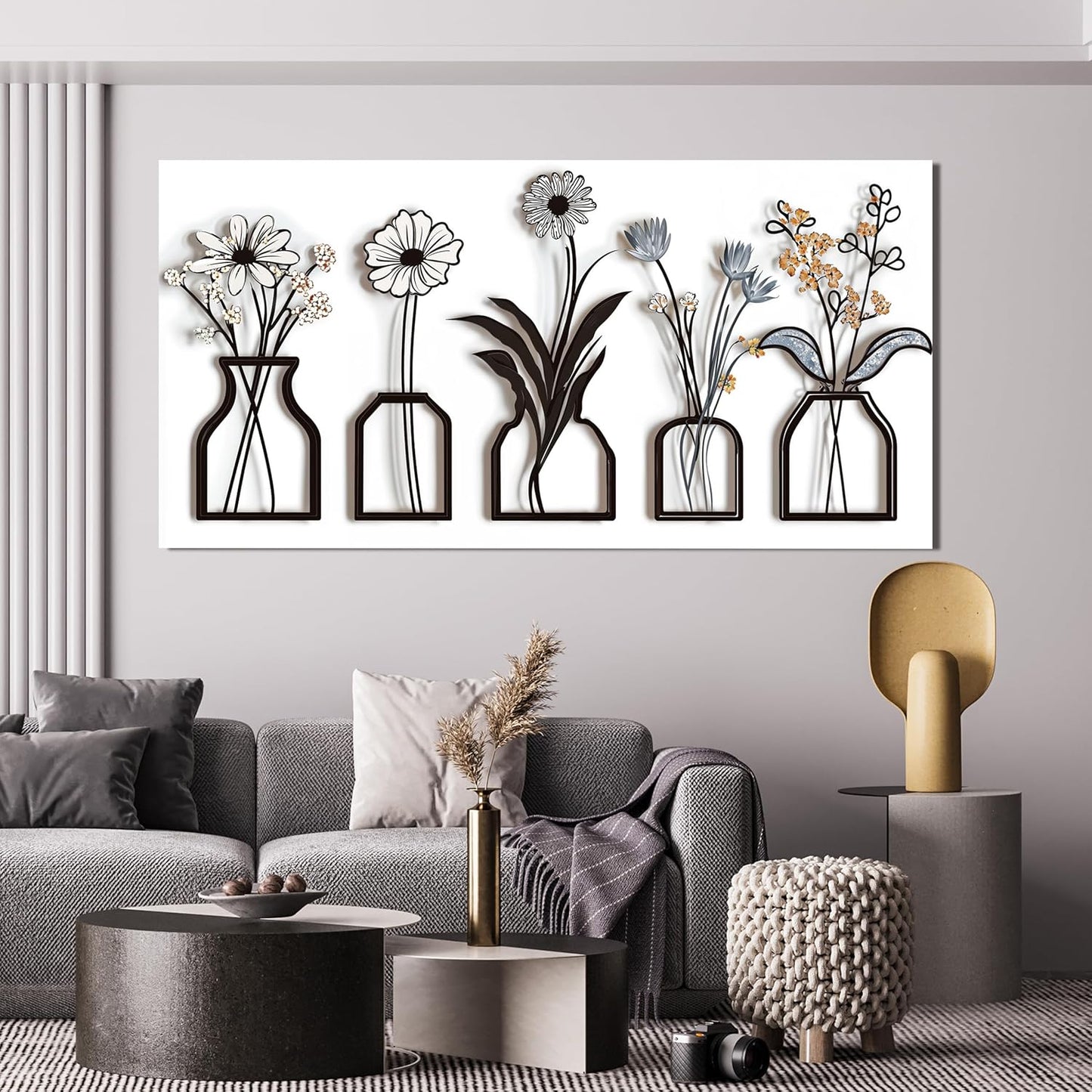 Canvas Wall Art Decor Modern Black and White Wall Art Decoratiions Abstract White Flower Wall Art Prints Minimalist Art Work for Wall Decor Pictures for Living Room Home Office Decor 24" X 48"