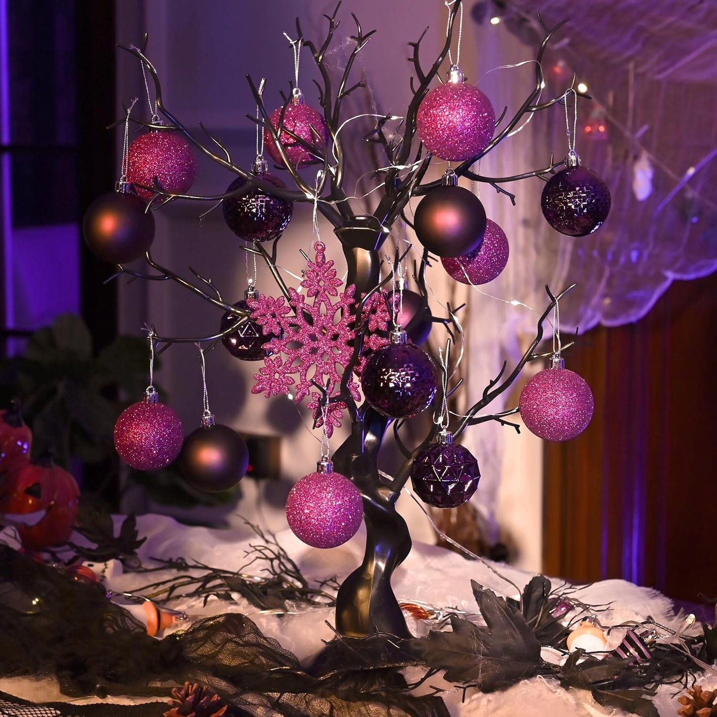 Valery Madelyn Christmas Tree Decorations Ornament Set for Fall Halloween, 50ct 2 Inches Purple Shatterproof Christmas Ball Ornaments Hanging Xmas Holiday Party Decor