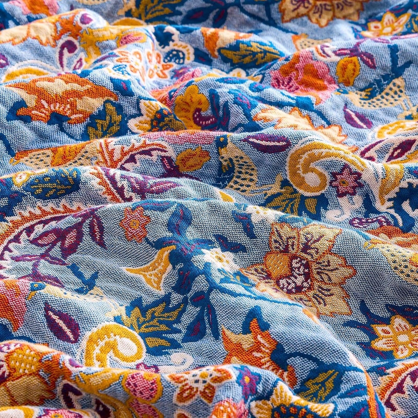 Boho Throw Blanket for Bed, 100% Cotton Soft Rustic Quilt Fall Blanket, 60"x80" Floral Printed Farmhouse Decor Bed Blankets, All Season Rustic Reversible Bohemian Throw Quilt