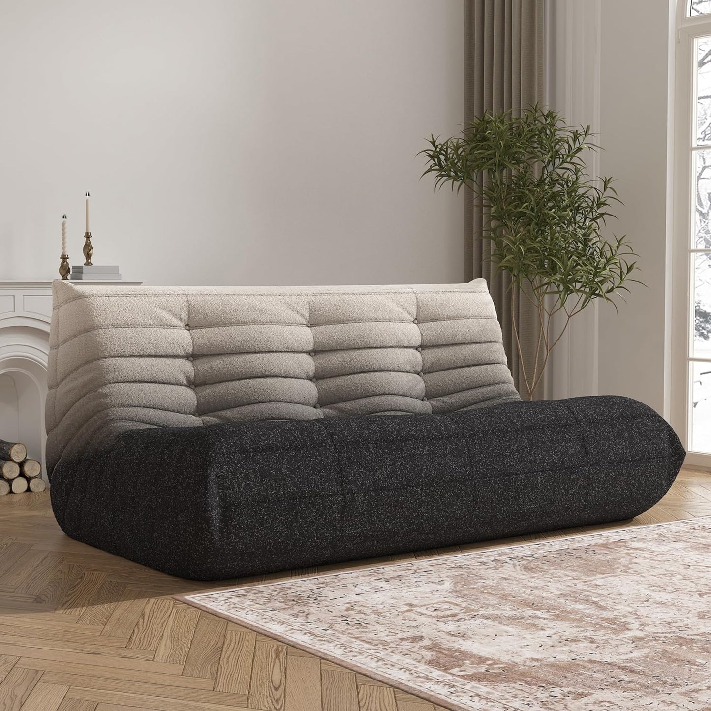 Bean Bag Chair, Oversized Fireside Chair Bean Bag Sofa Large Bean Bag Chair for Adults, 3 Seater Bean Bag Chairs for Teens with High Density Comfortable Foam, Bean Bag for Living Room(Black&White)