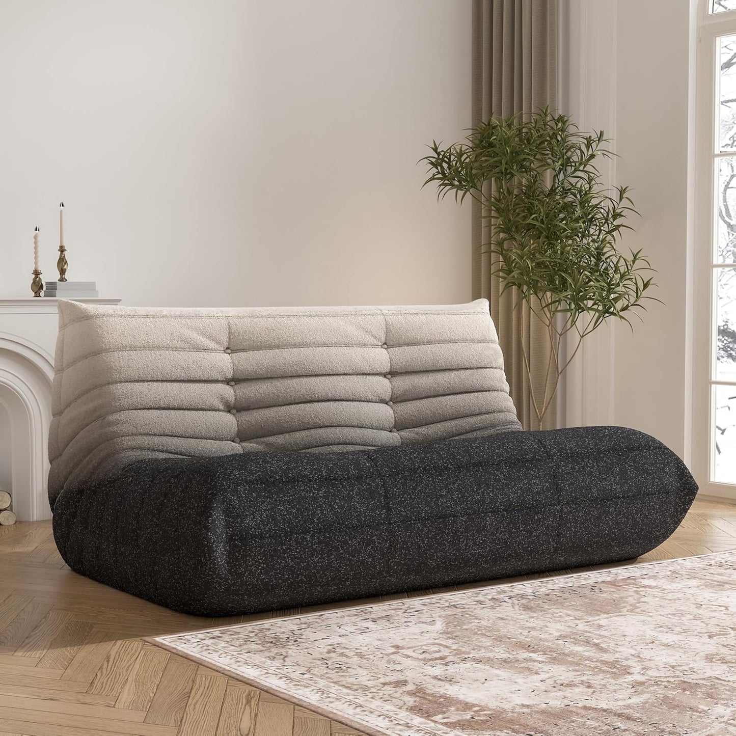 Bean Bag Chair, Loveseat Fireside Chair Bean Bag Sofa Large Bean Bag Chair for Adults, 2 Seater Bean Bag Chairs for Teens with High Density Comfortable Foam, Bean Bag for Living Room (Black&White)