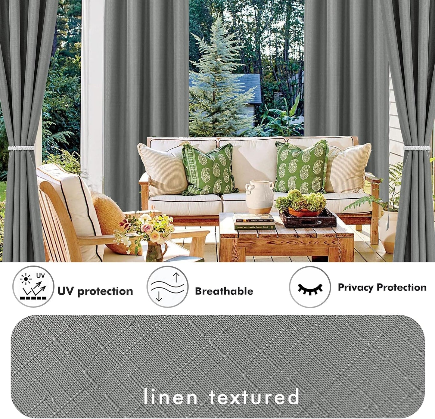 HolidayIdeas 4 Panels Linen Outdoor Curtains for Patio Waterproof Curtains 84 Inch Length-Outside Wide Curtains Weatherproof, Privacy for Pergola, Porch, Gazebo-110 Wide x 84" Long Light Grey
