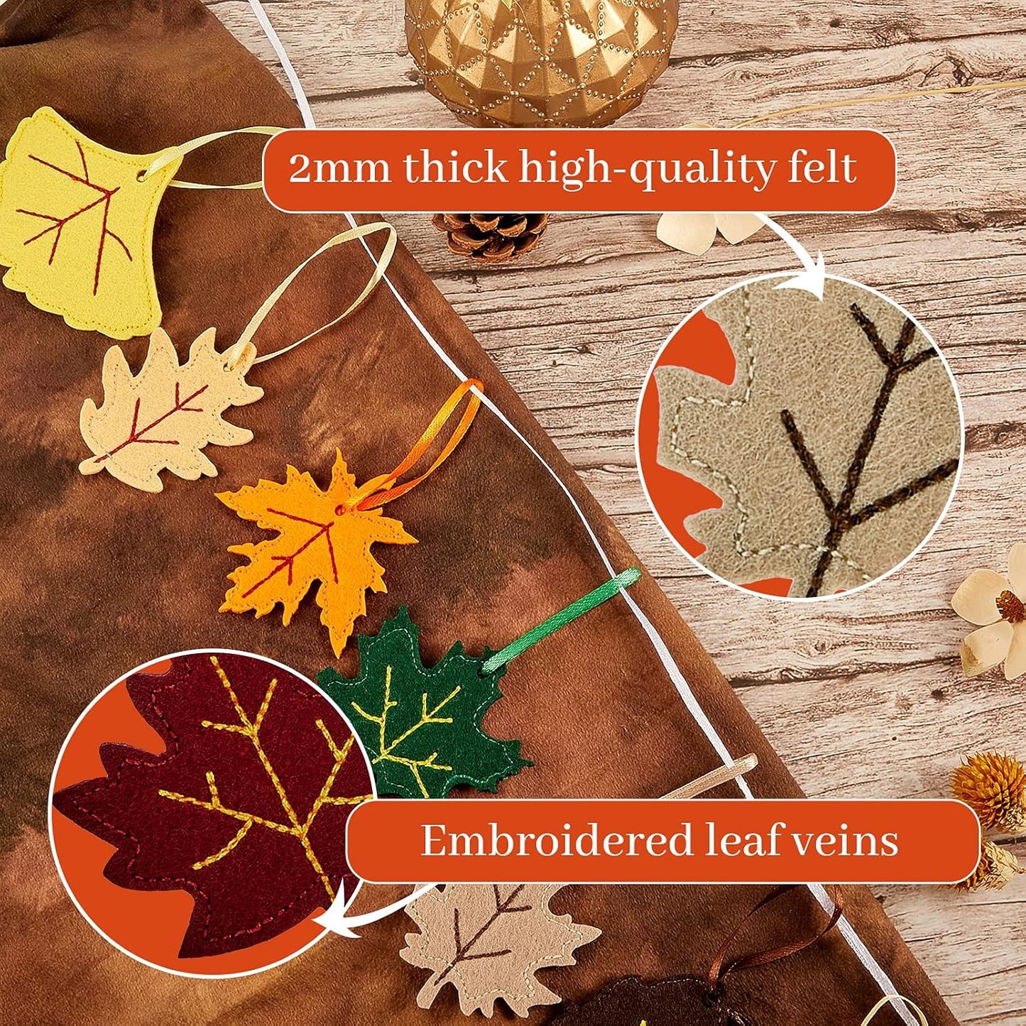 Tegeme 24 Pieces Thanksgiving Felt Ornaments Fall Hanging Decoration for Tree Maple Leaf Cutouts Decor for Thanksgiving Theme Family Party Indoor Outdoor Decor