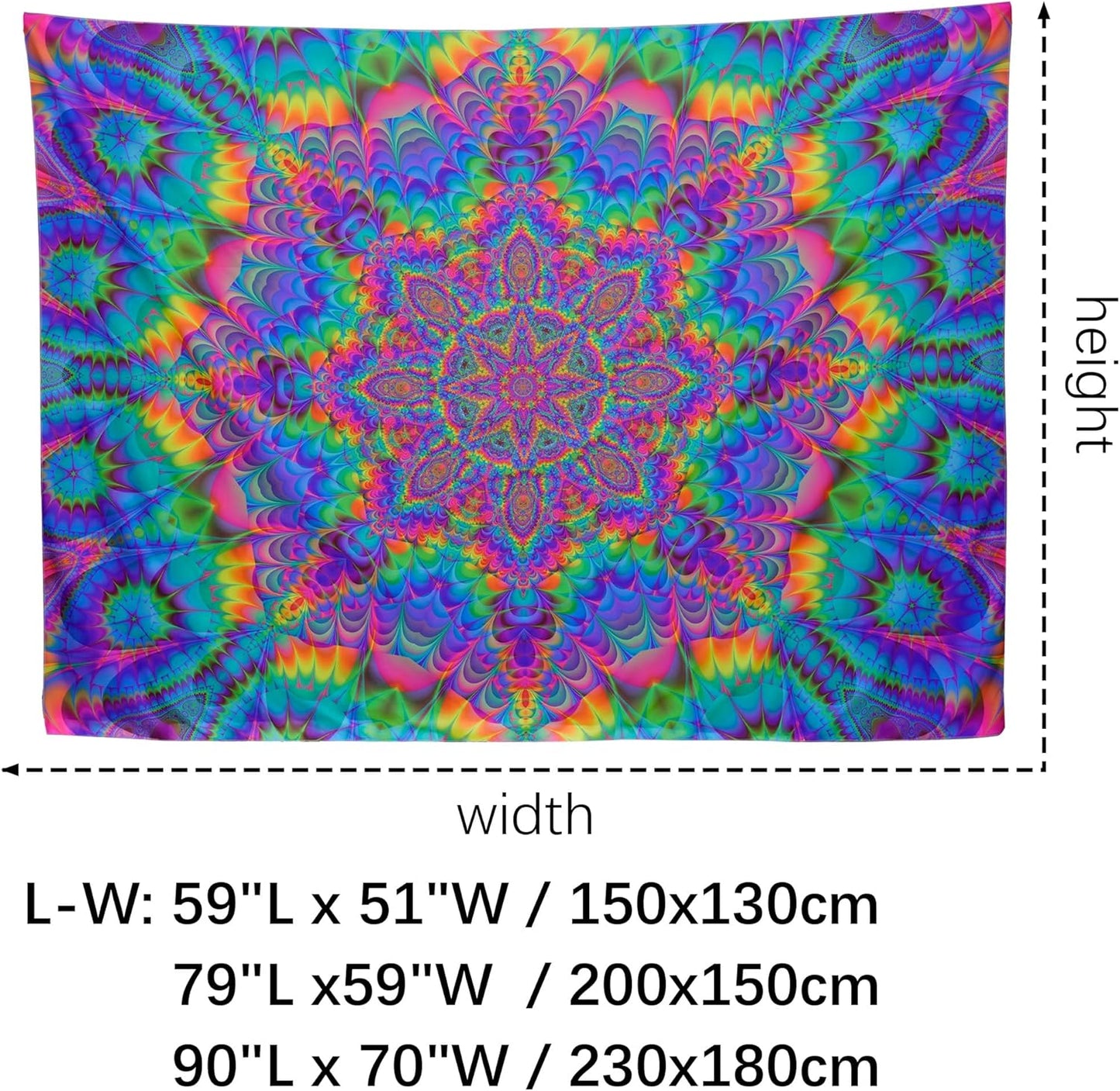 OSVINO Blacklight Mandala Tapestry 90"x70" Glow In The Dark Psychedelic Boho Tapestry Colorful Backdrop Bohemian Room Decor UV Reactive Hippie Wall Posters for Bedroom